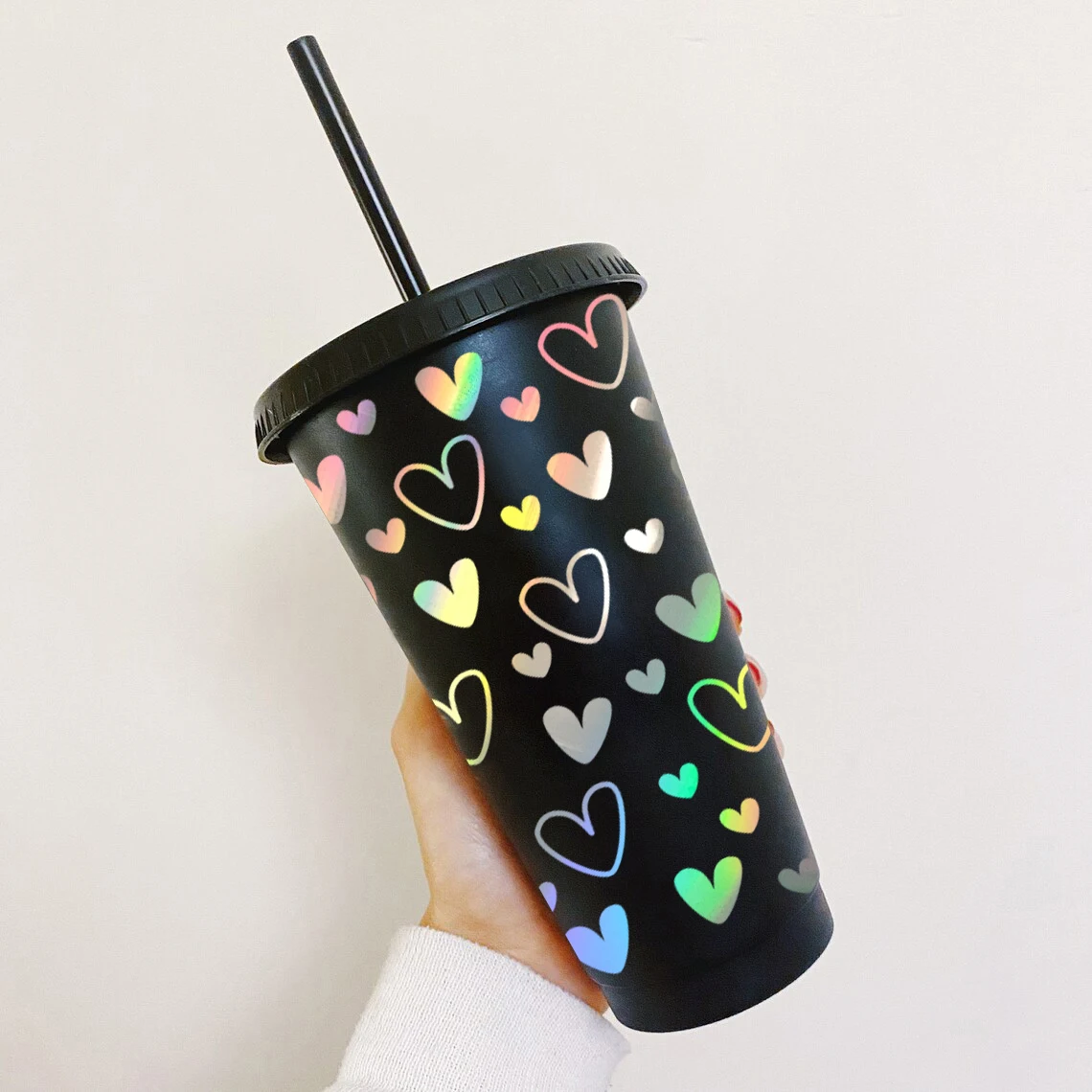 Hearts Pattern Vinyl Art Sticker For 710ml Reusable Straw Cold Cup Decoration, DIY Removable Waterproof Water Cup Decal Decor