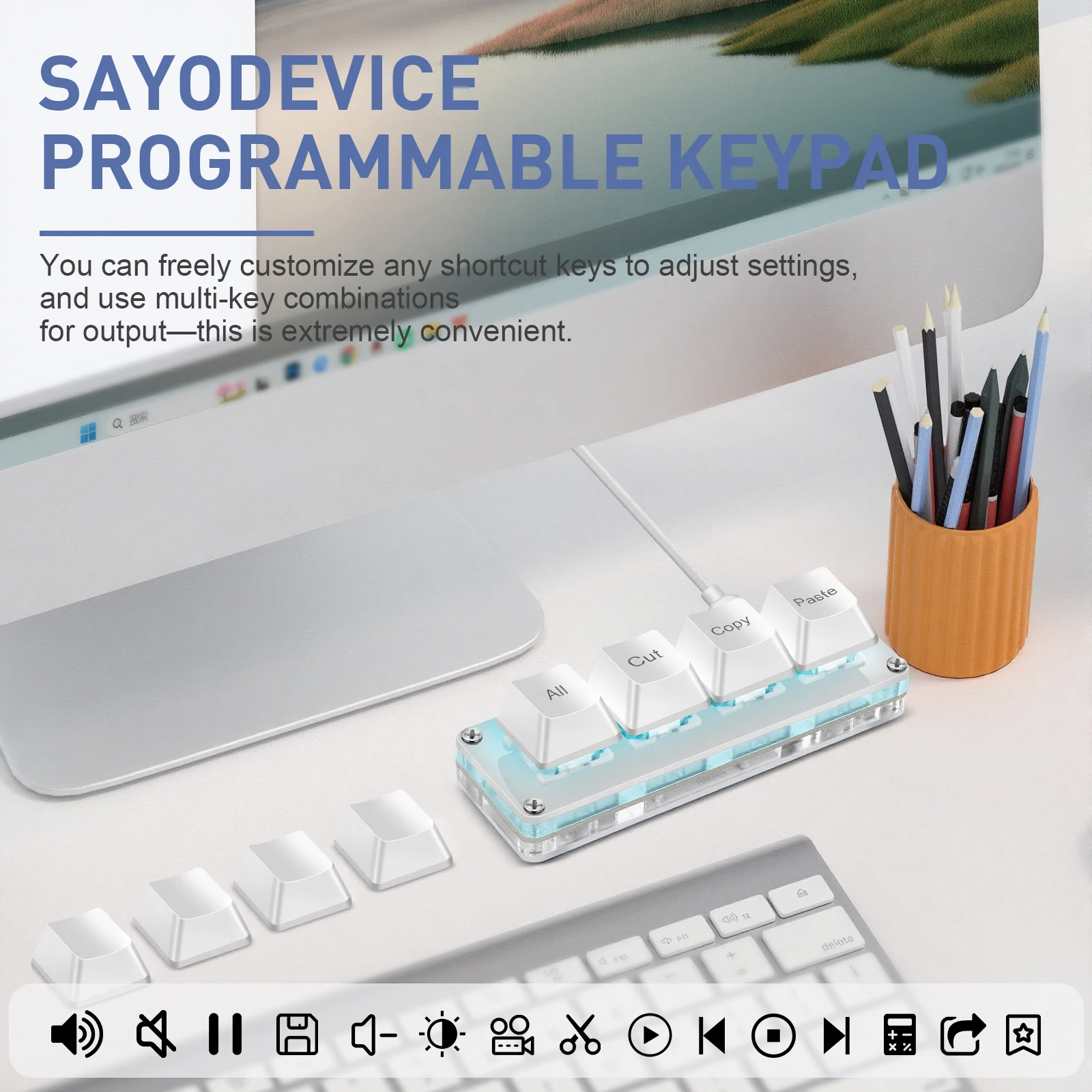 SAYODEVICE 4-przyciskowa Mini Klawiatura Skrótów Klawiszowych do Pracy w Biurze, Makro, Klawiatura do Gier Rhythm OSU, Gamingowa Klawiatura USB Przewodowa z Możliwością Wymiany Przełączników Podczas Pracy (Hot-Swap) — zdjęcie produktu 2