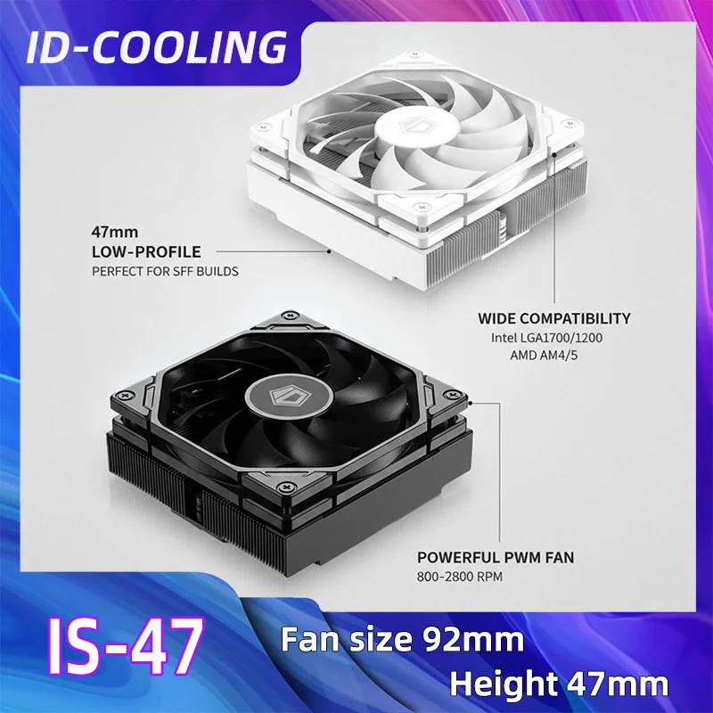 

ID-COOLING IS-47 47 мм низкопрофильный процессорный кулер 4 тепловых трубки ITX процессорный радиатор 9 см ШИМ-вентилятор, для LGA 1700 1200 AM4 AM5