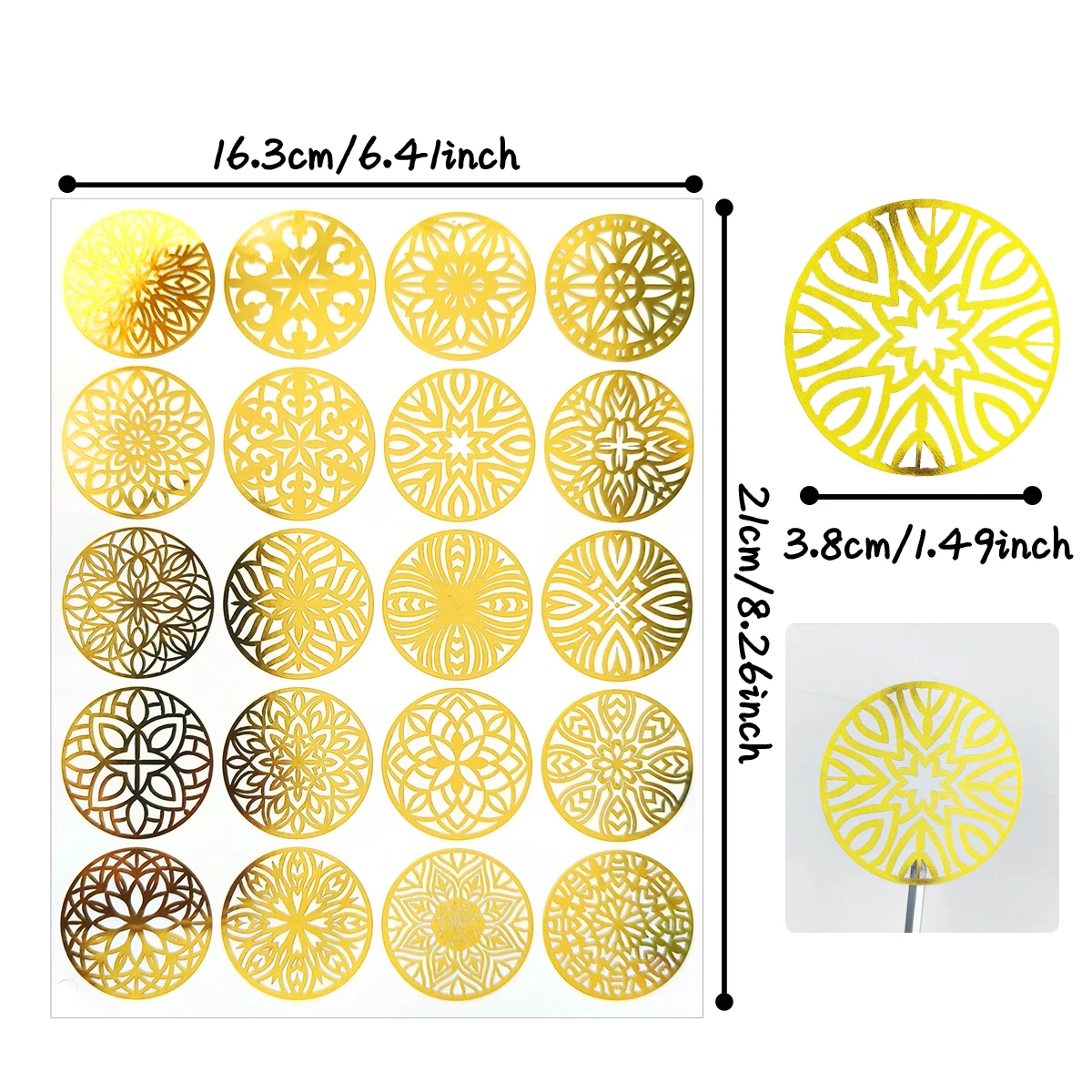 100 Pcs Gold Foil Mandala Stickers, 1.5 Inch Round Seals for Scrapbooking, Gift Wrapping, Packaging and Envelope Sealing