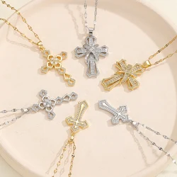 New Retro Versatile Cross Necklace Micro-inlaid Zircon Hollow Clavicle Chain For Family and Friends As a Gift