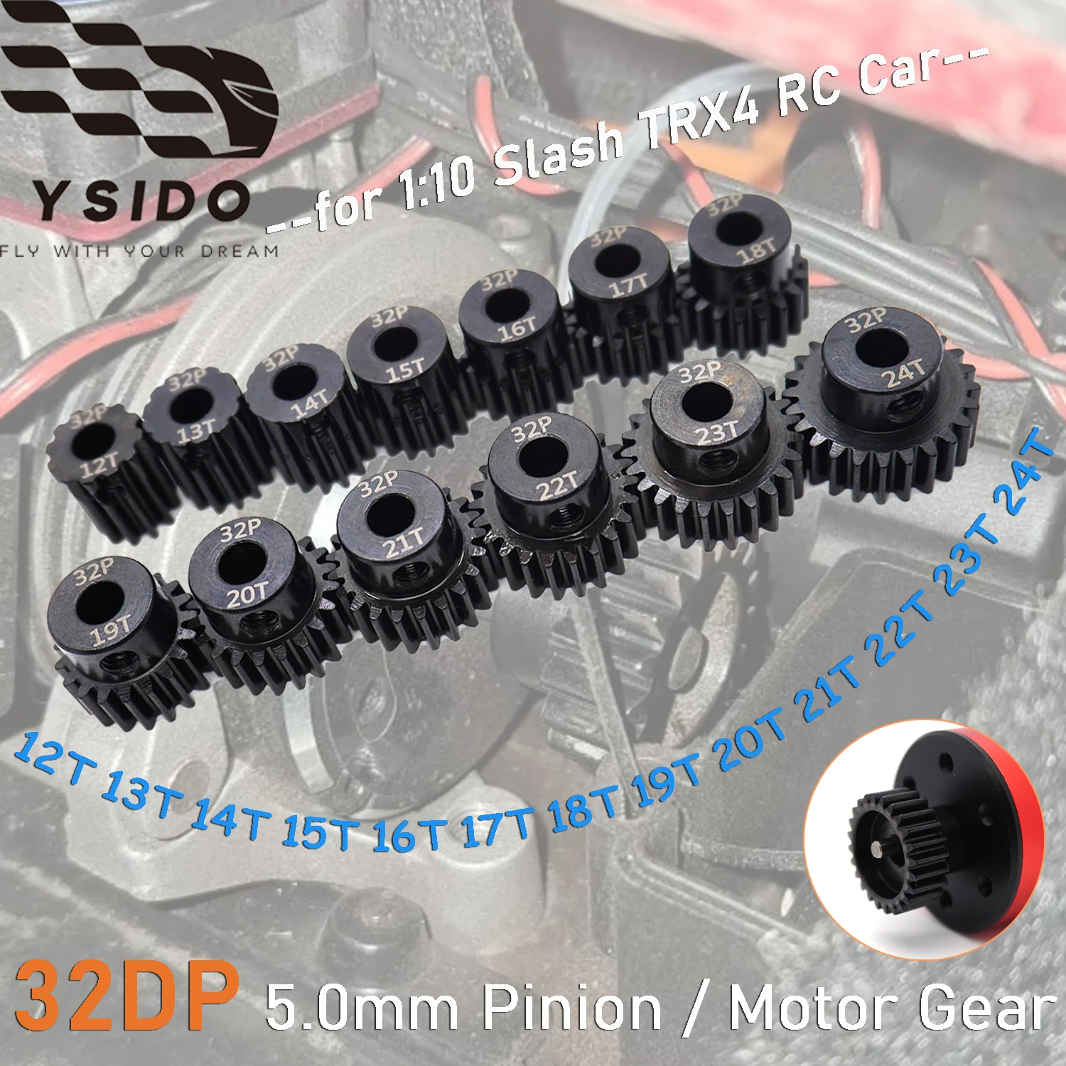 YSIDO 32DP M0.8 5,0mm Ritzelgetriebe 12/13/14/15/19/20/21/23/24T Metall-Motorgetriebe für 1:10 TRX4 AXIAL Tamiya RC Buggy Monster Cars