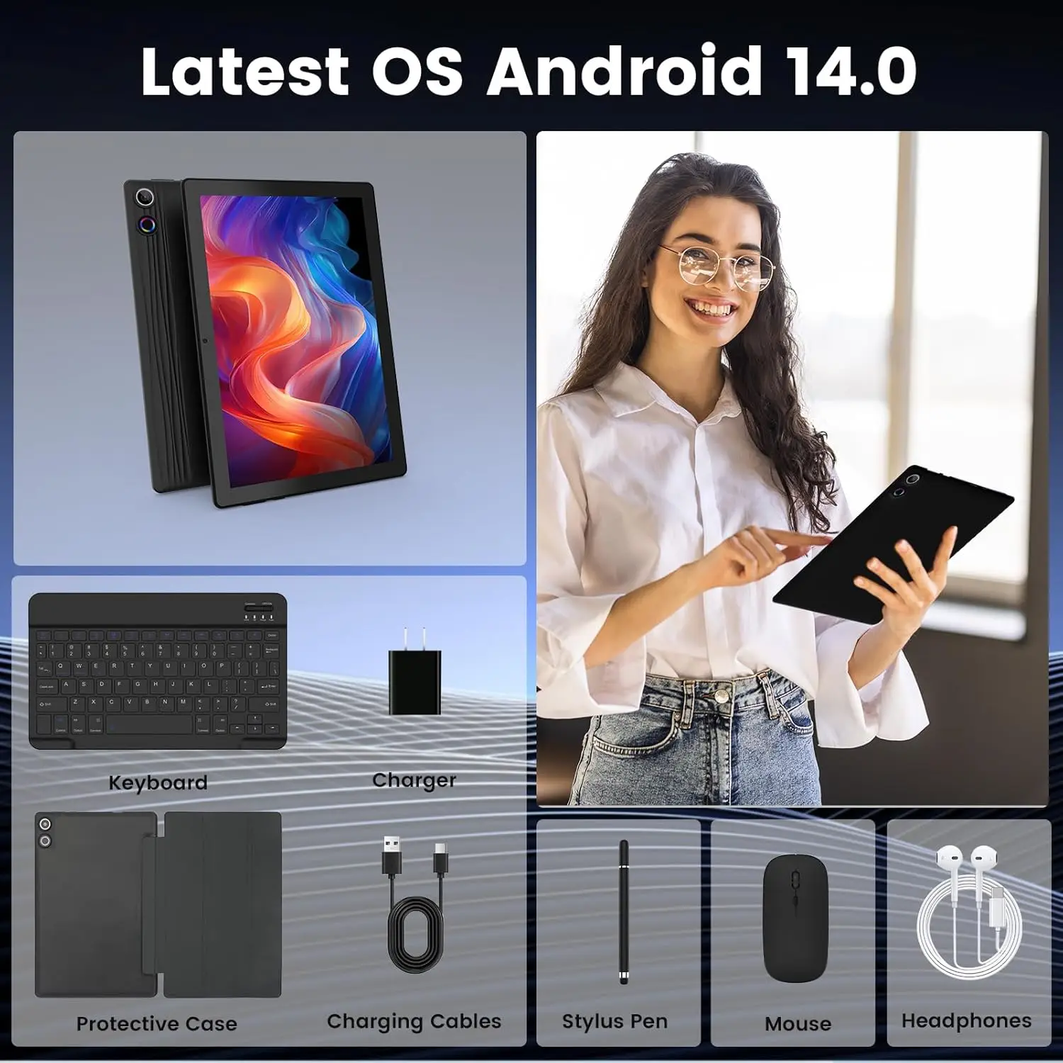 AEEZO A7L 10.95 Inch Tablet Octa-Core 14GB RAM+64GB ROM 6800mAh Tablet PC with Stylus Keyboard Mouse Headphones for Work  Study