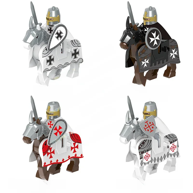 Décennie s de construction chevaliers templiers teutoniques pour enfants, chevalerie militaire médiévale, croisés, croisés, chevaux de guerre, jouets en briques, X0317