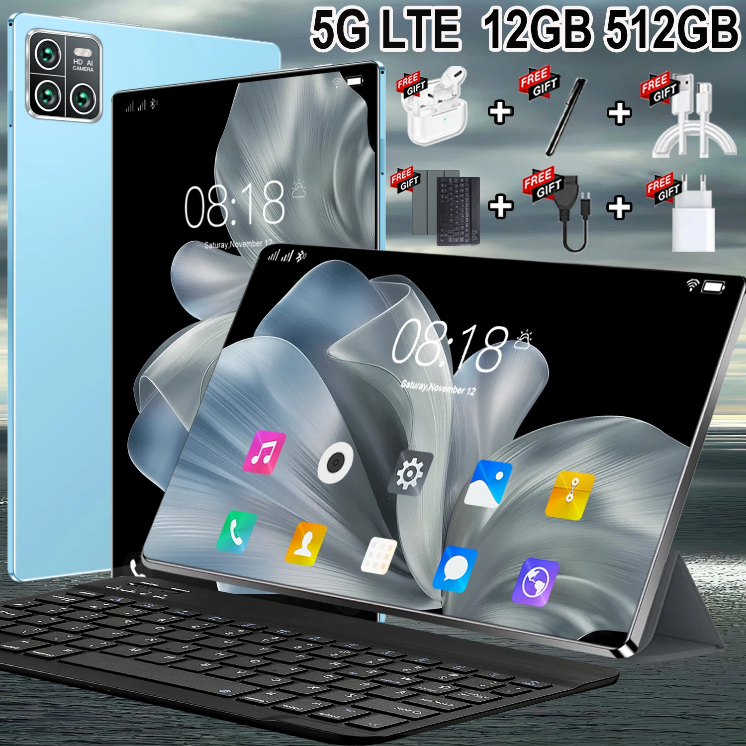 Tablet IPS 4K de 14 Pulgadas, Versión Mejorada 2026, CPU de 14 Núcleos con Ahorro de Energía, Procesador Integrado Snapdragon 8 Gen2, Sistema Android 13 Multilingüe, 12GB + 512GB de Almacenamiento, Batería de Alta Capacidad de 20000mAh, 5G WIFI Bluetooth GPS WPS, Cámara de 16MP + 32MP