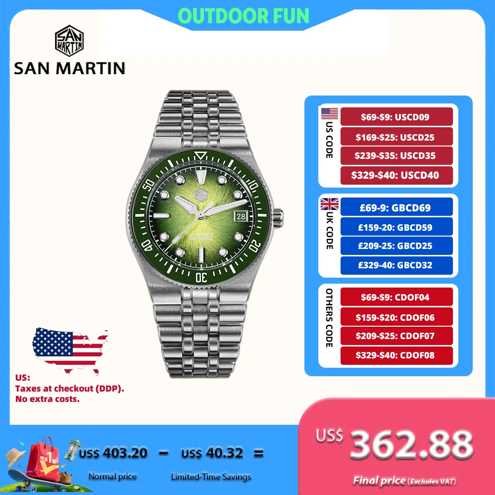 

San Martin 40mm Miyota 9015 Enamel Vortex JianZhan Dial Men Watch Diving Mechanical Integrated Bracelet BGW-X1 20Bar SN0148GB-1