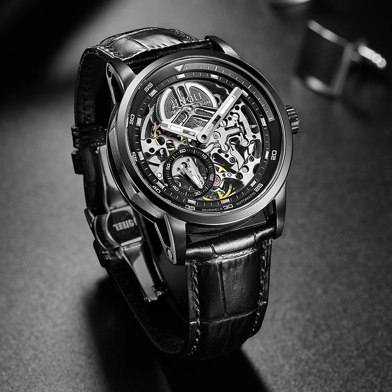 JINLERY  Watch for Men Automatic Mechanical Watches Skeleton Waterproof Luxury Wristwatch Self Wind Male Clock