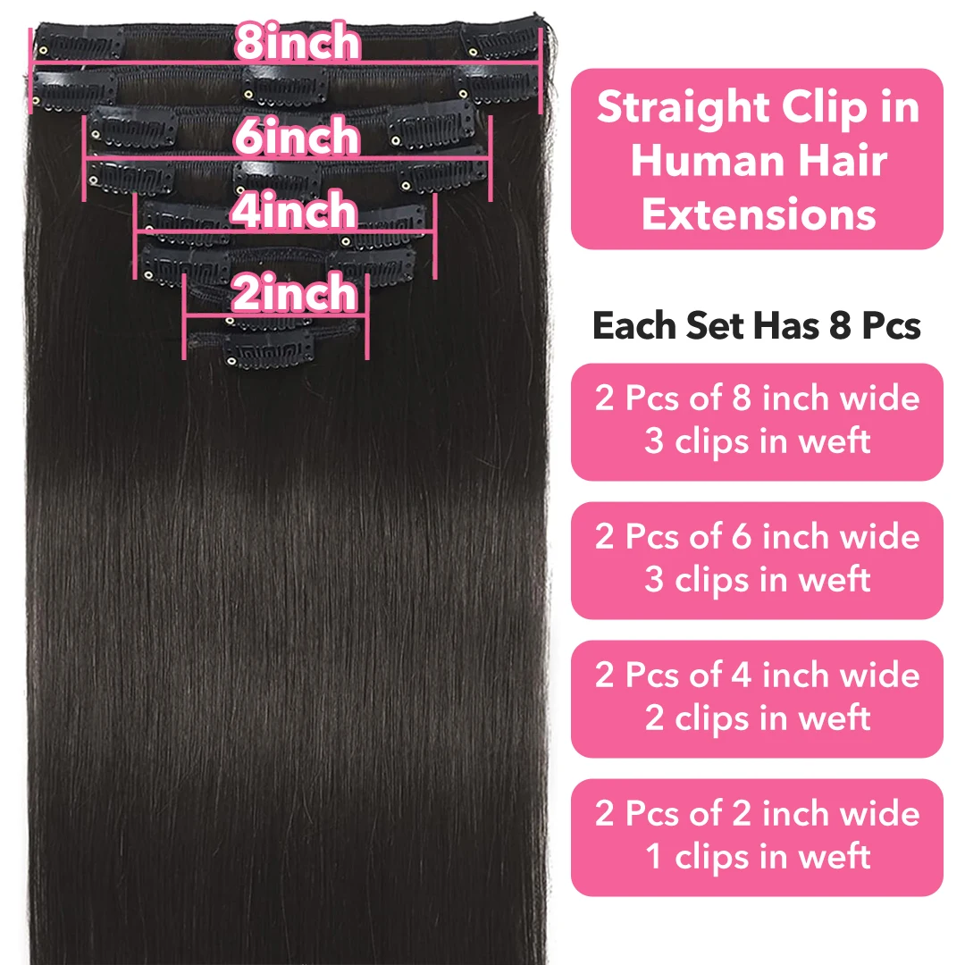 Clip In Hair Extensions Echt Menselijk Haar 120G Steil 100% Braziliaanse Remy Menselijk Haar Clip In Hair Extensions Voor Zwarte Vrouwen