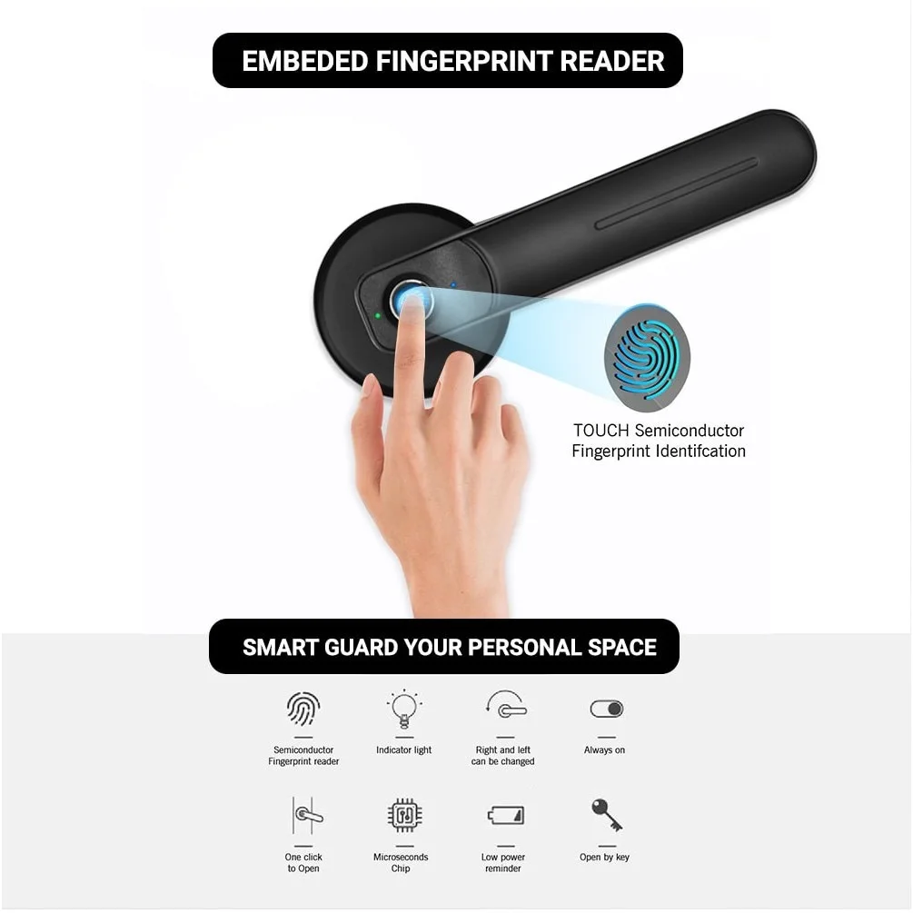 Fingerprint Lock Indoor Room Anti-theft Door Lock Latch Handle Smart Lock Electronic Lock Key Lock 30 fingerprints storage