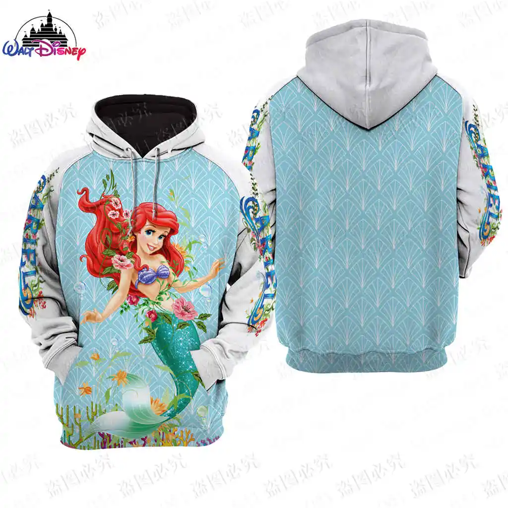 The Little Mermaid cartoon Christmas men women 3D Print High quality Fleece Zipper/ Hoodies parent-child clothing Pullover Tops