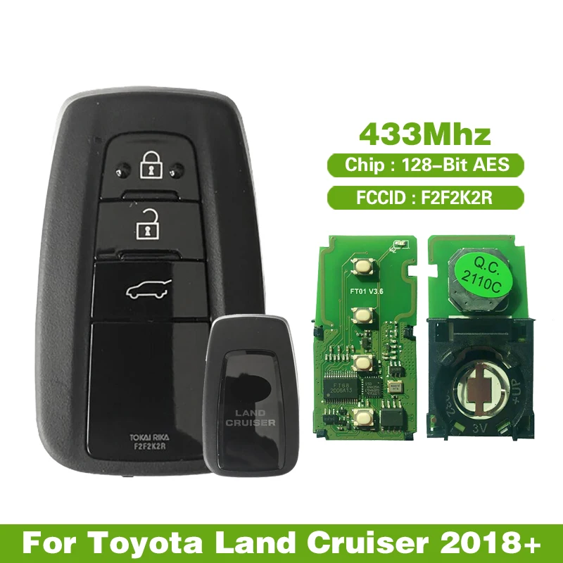 CN007123 Aftermarket Smart Key For Toyota Land Cruiser 2018+ Remote Transponder 128-Bit AES 433Mhz F433 FCCID F2F2K2R