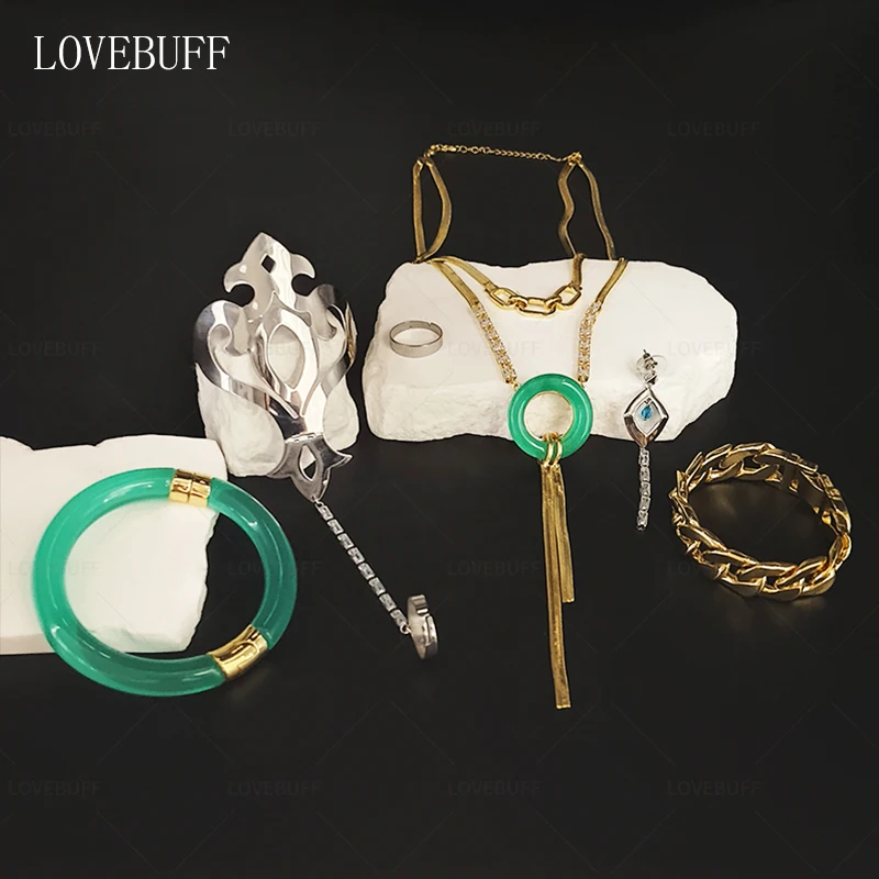 

LOVEBUFF Honkai: Star Rail Jade Cosplay Accessories Necklace Earring Wrist Cuff Bracelet Ring