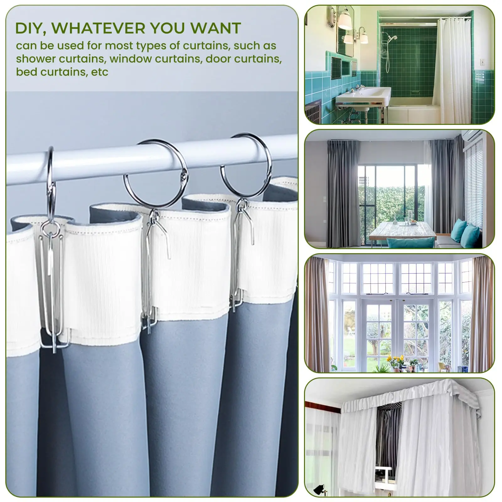 شريط بطيات ستارة 5 م/10 م/15 م مع مجموعة خطافات من الفولاذ المقاوم للصدأ مكونة من 4 شوكات لطيات قرصة ذاتية الصنع