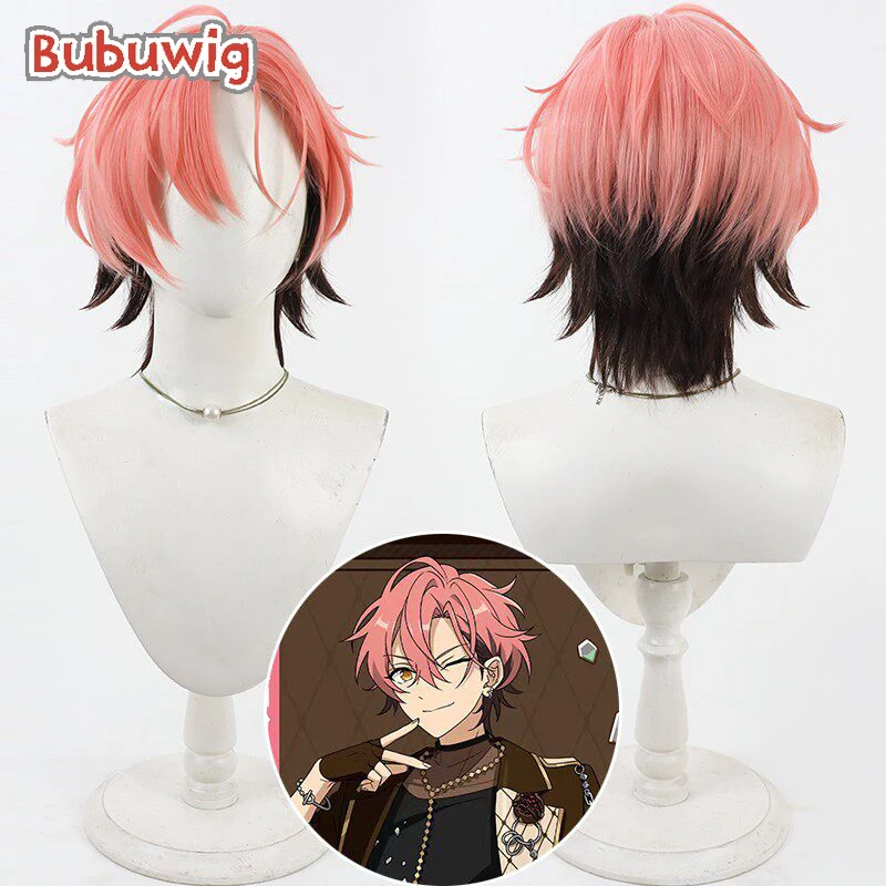 

Bubuwig Synthetic Hair Kuon Mashu Cosplay Wigs Ensemble Stars! Kuon Mashu 30cm Short StraightPink Mixed Brown Wig Heat Resistant