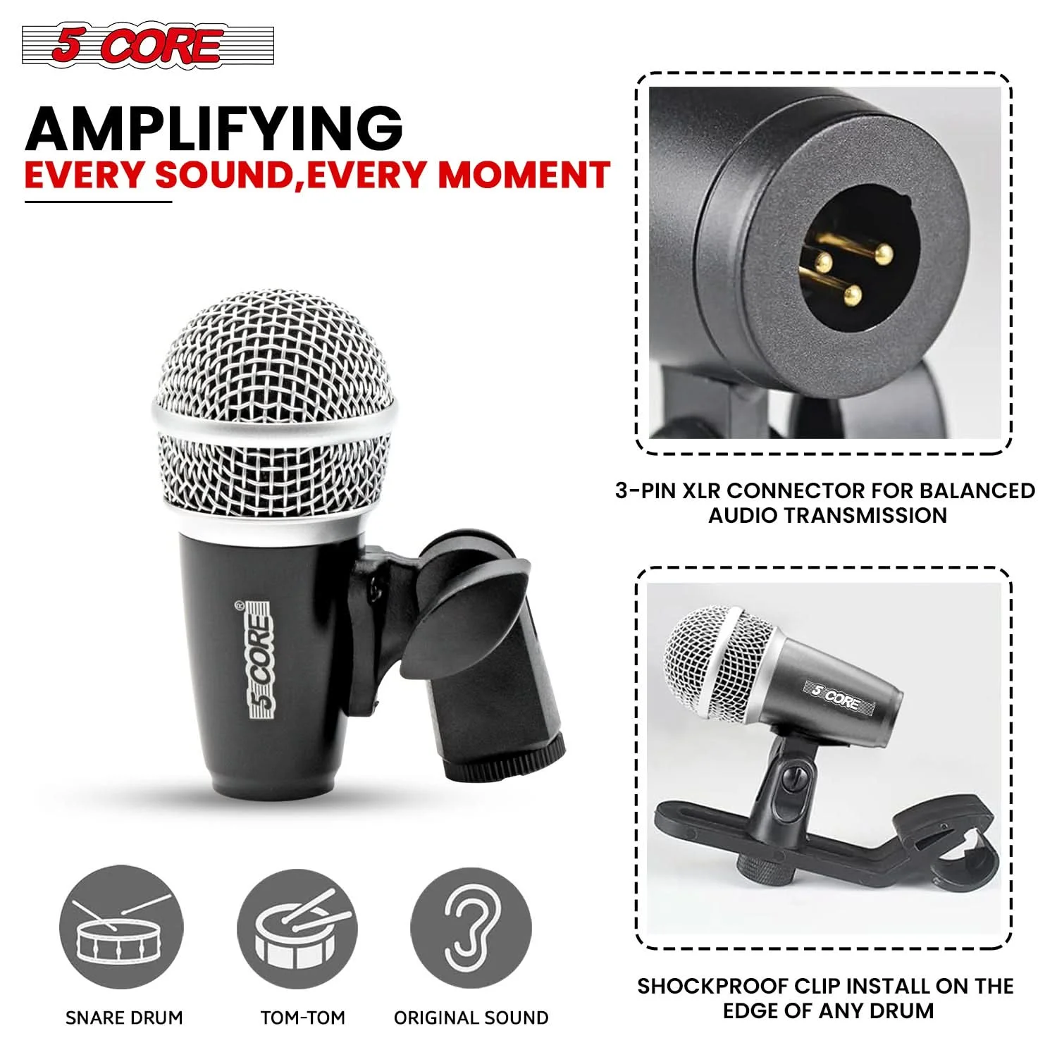 

5 Core Conga Mic Snare Tom Microphone Drum Kit Condenser XLR Instrument Mics CONGO 2 BLK