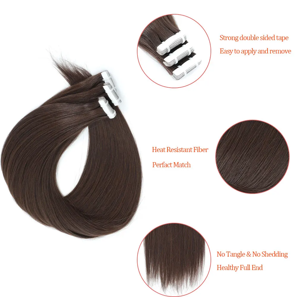 26 นิ้วเทปต่อผม 20 ชิ้น Bio สังเคราะห์ตรง Bule สีชมพู Ombre สีแดง Hair Extension กาวสองด้านผม 50 กรัม