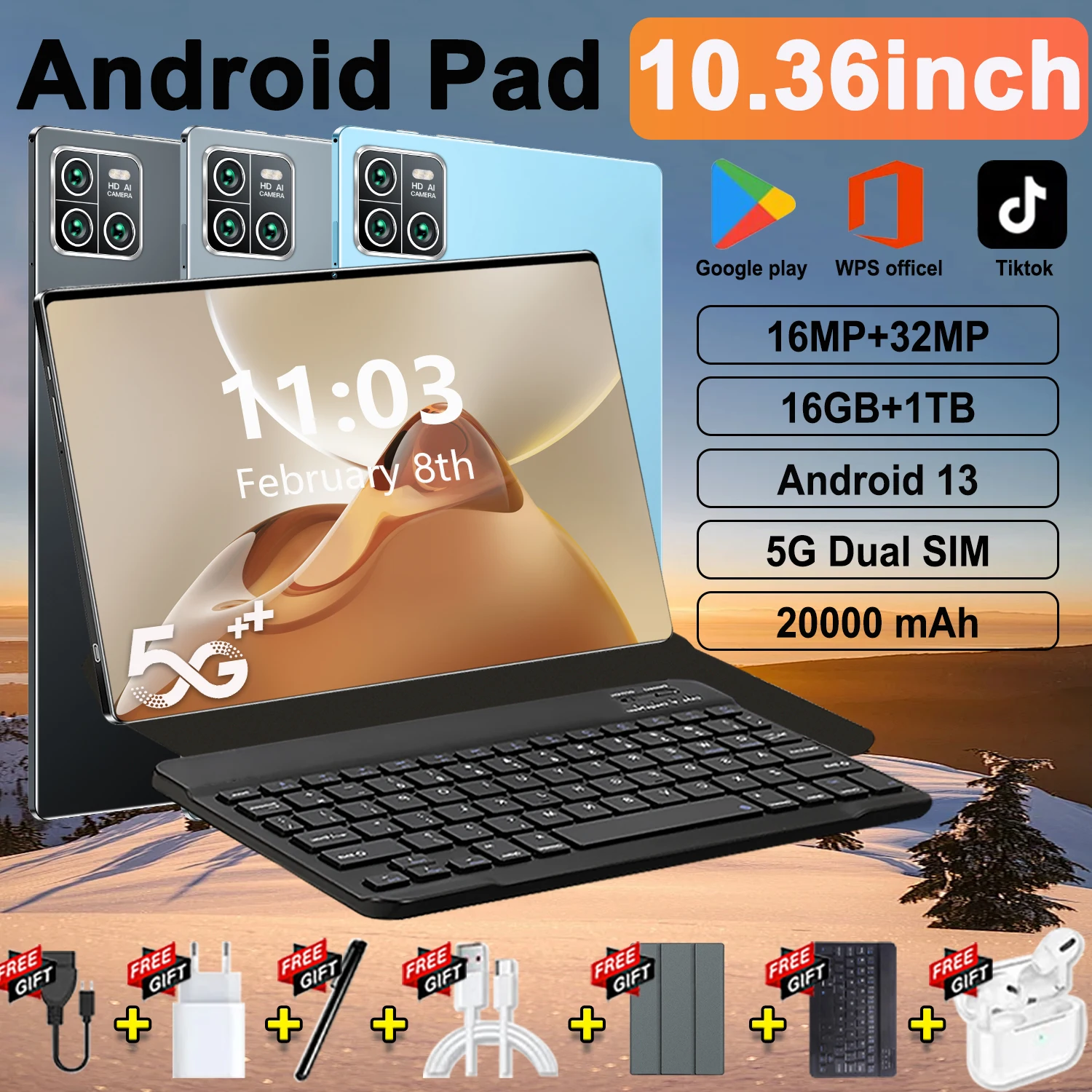 Tablet Original de 14 Pulgadas 2026, Procesador de Alto Rendimiento de 14 Núcleos, Batería de Gran Capacidad de mAh, Almacenamiento de 16GB RAM + 1TB ROM, Sistema Android 13 Fluido, 5G Dual SIM y WIFI, Pantalla HD de 2560 ×, Cámara de 16MP + 32MP, Ultraportátil para Juegos