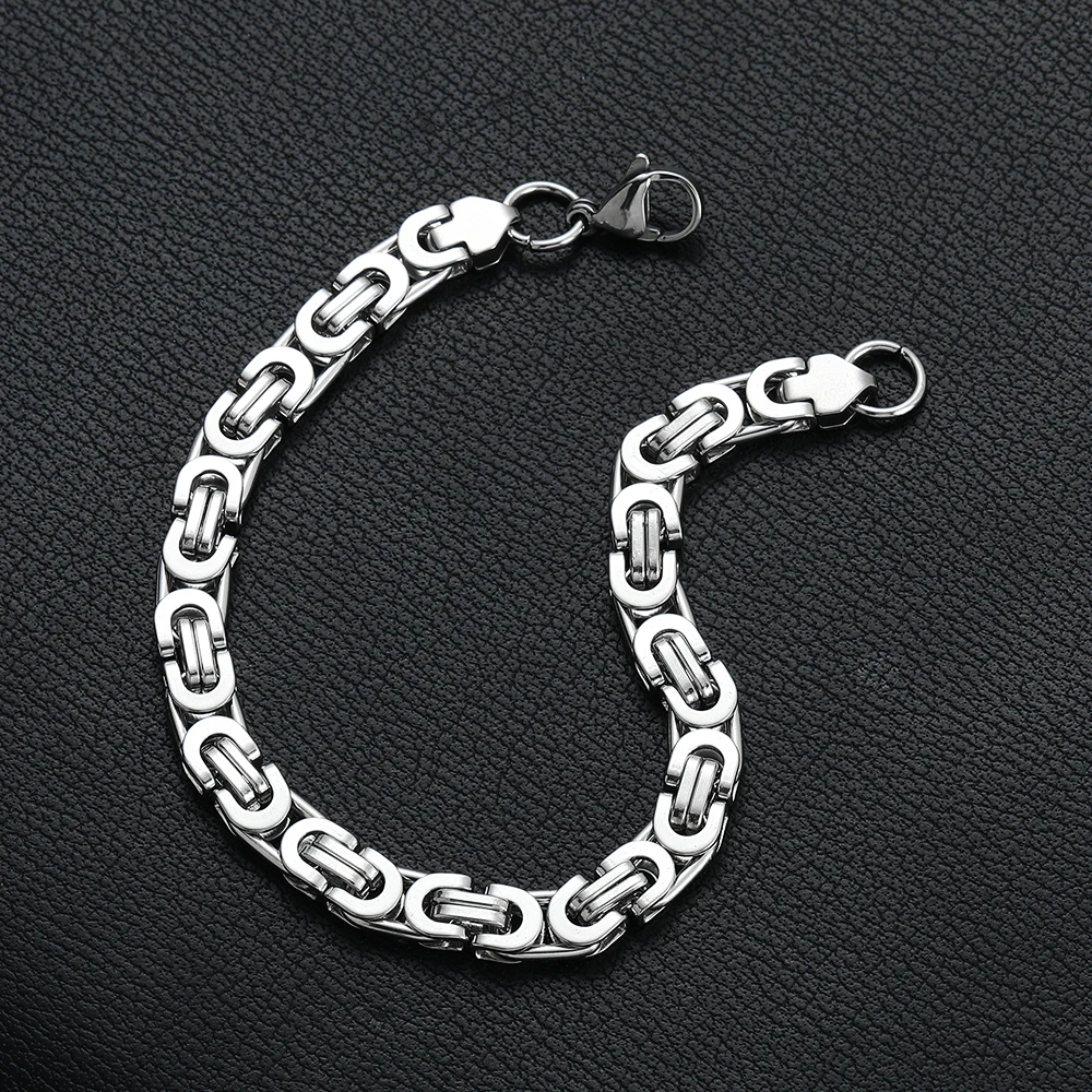 New Arrival Width 6MM 316L Stainless Steel Flat Imperial Chain Bracelet for Men Fashion Classic Party Accessories Birthday Gifts