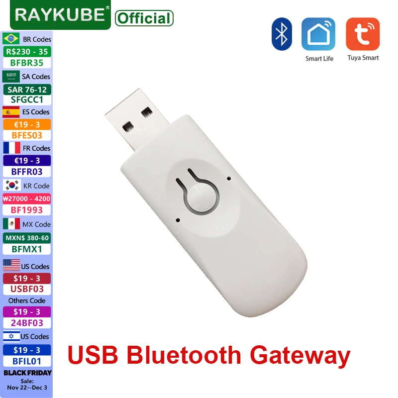 RAYKUBE B4 USB Bluetooth Gateway for Tuya APP Smart Door Lock Wifi Hub Bluetooth Smart Wireless Adapter Remote Control