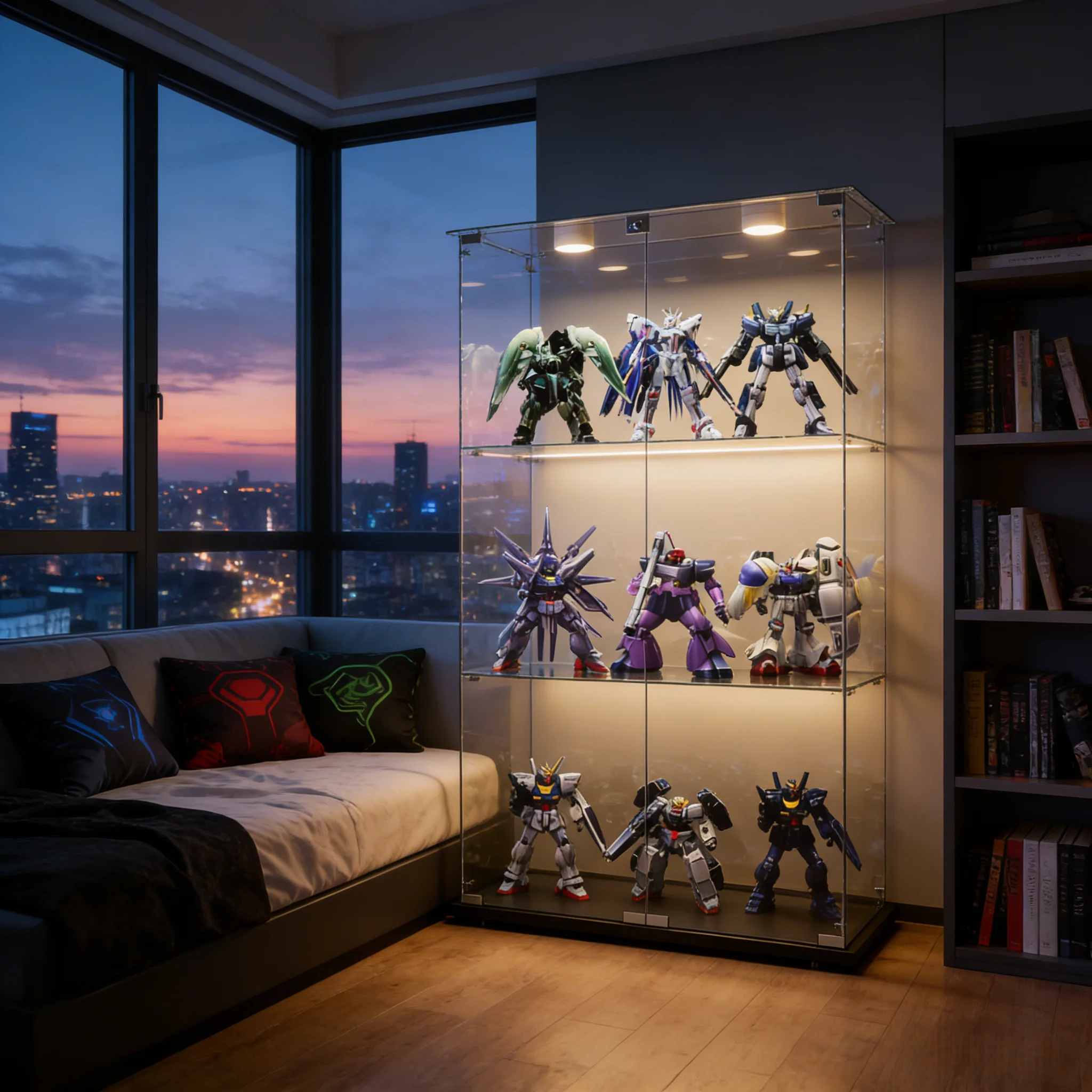 Glasvitrine, Sammlerschrank mit LED-Beleuchtung, 3 Ebenen, 2 Türen und Sicherheitsschloss, geeignet für Wohnzimmer und Schlafzimmer