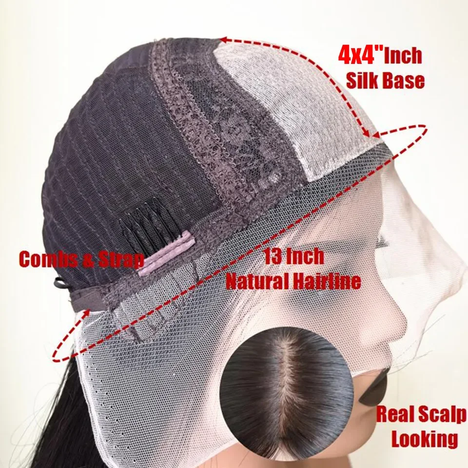 13x4 silk base wig   24inch  220gram  customer wig cap szie highlight color body wavy human hair wig image 3