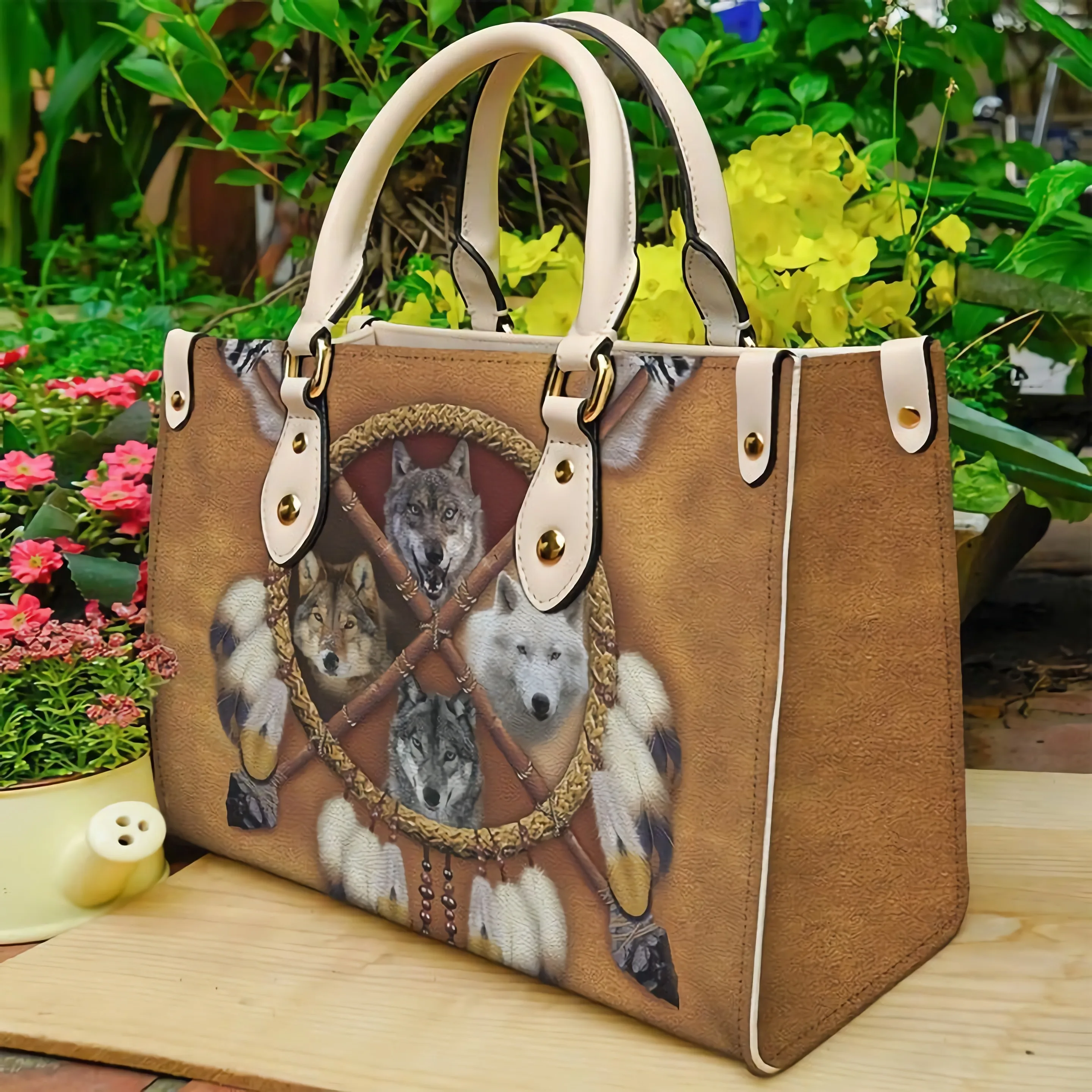 Cywgift Hot Sale Retro Wolf Design Casual Womens Tote Bag Fashion Pu Leather Handbag for Laides Cross Bags 2022