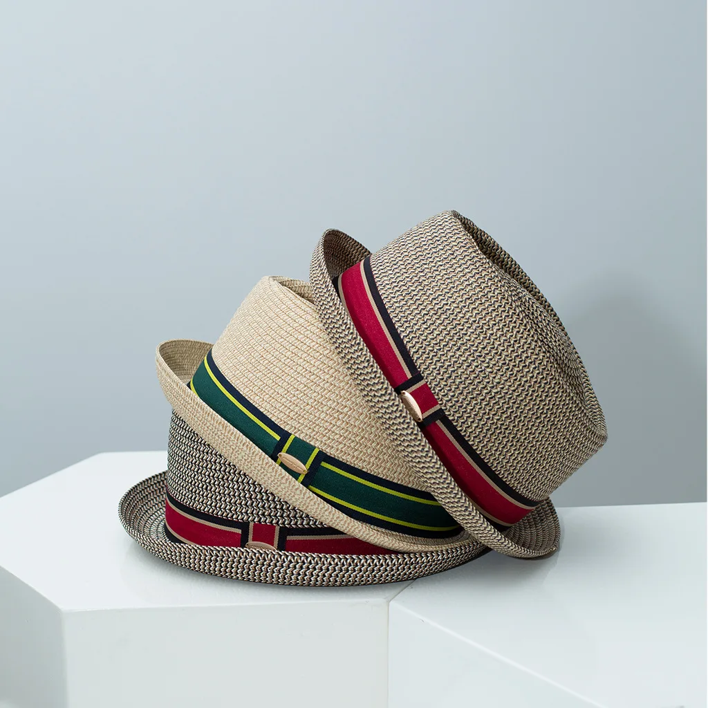 Vintage British Trilby straw hat Men's Summer Straw Fedora Breathable Beach Sun Hat Handwoven Straw Panama hat Cuban Travel Cap