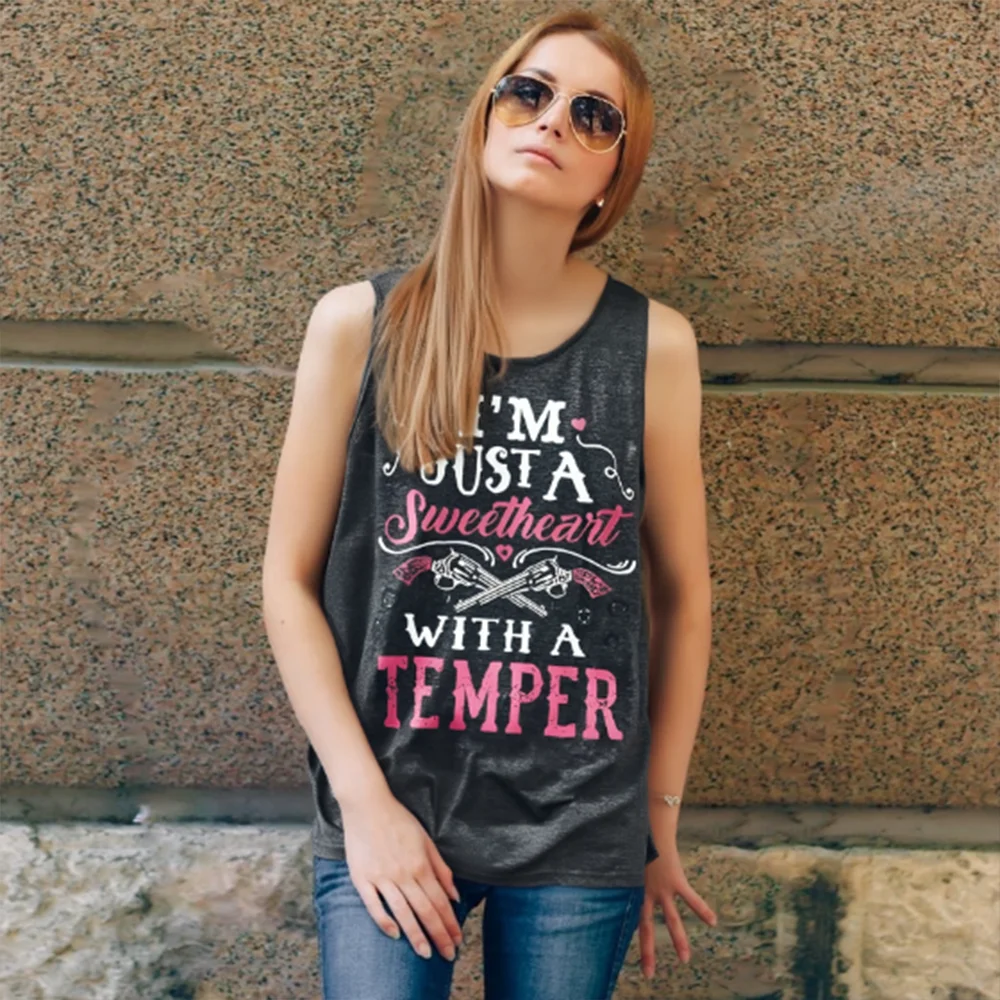 

Sweetheart Letter Print T-shirt Casual Sleeveless Shirt Crew Neck Top Women Clothing Funny Graphic Tank Summer Street Clothing