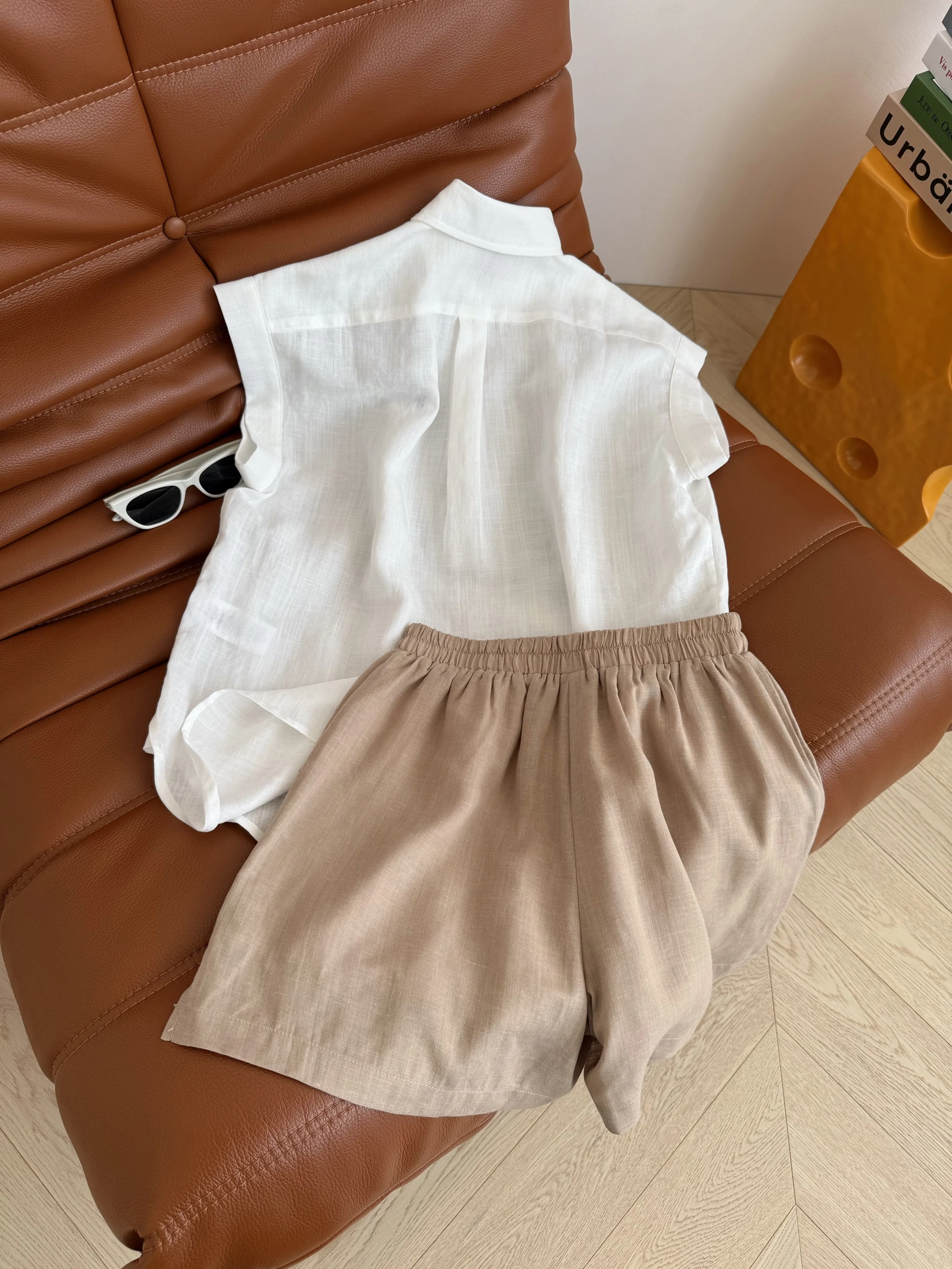

Summer New Wide Style Small Fly Sleeve Shirt with Elastic Waist Shorts