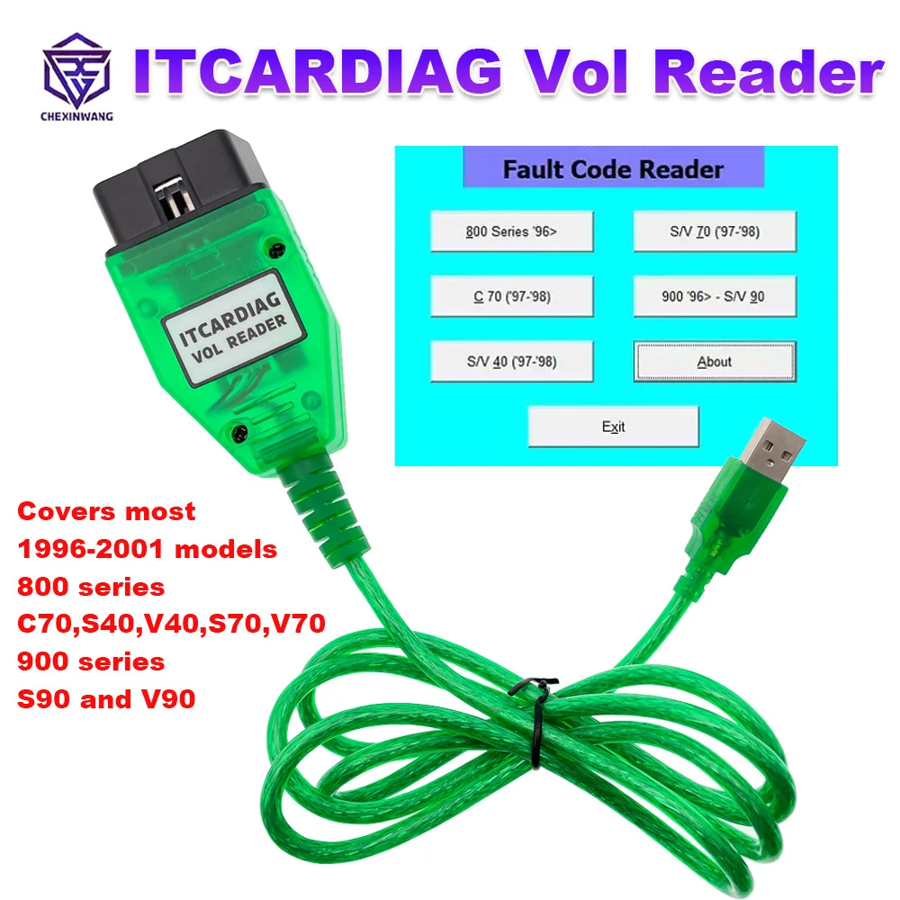 

ITCARDIAG Vol Reader Code Scanner for Volvo C70 S40 V40 S70 V70 S90 V90 800 900 Series ECU Fault Codes Clear Engine Airbag ABS