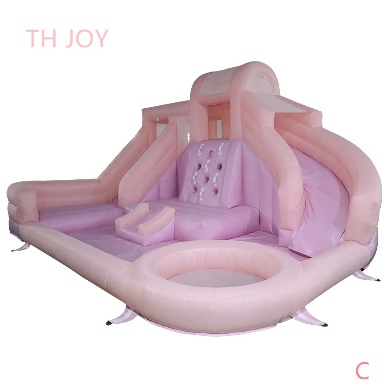 

5x4m good quality inflatable slide, pink inflatable water slide with pool for kids party