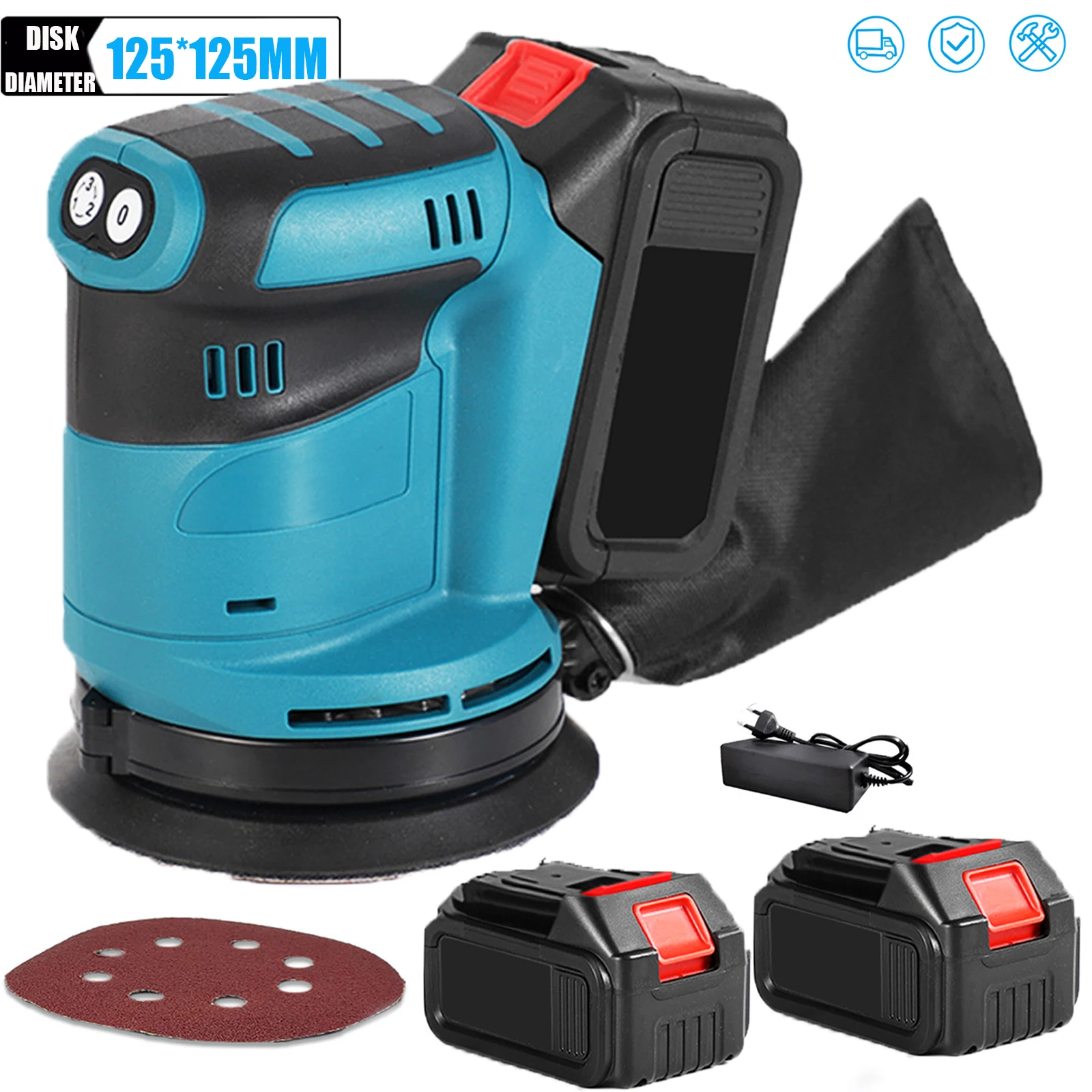 Lijadora Orbital eléctrica, amoladora de madera de 3 velocidades, 125mm, pulidora, encerado, lijado, pulidora para batería Makita de 18V