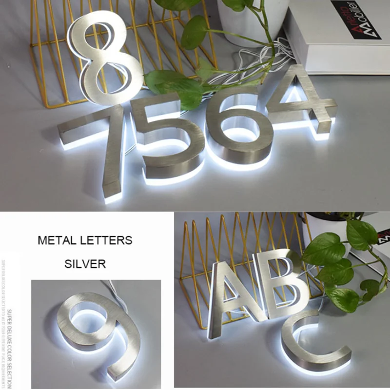 Metalowy 3D znak LED niestandardowy numer domu ze stali nierdzewnej znak podświetlenia Logo tablica adresowa domowy Hotel płyta drzwi wodoodporny