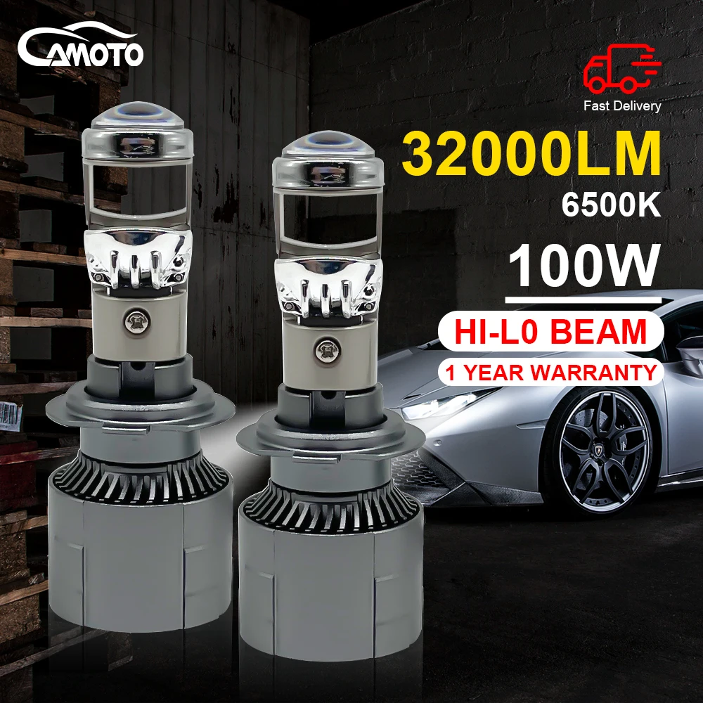 CAMOTO 32000LM H4 H7 Led Canbus Projector Lens H11 9005 HB3 9006 HB4 Mini Projector Lens Auto Car Light 6500K Fog Lamp 12V LHD