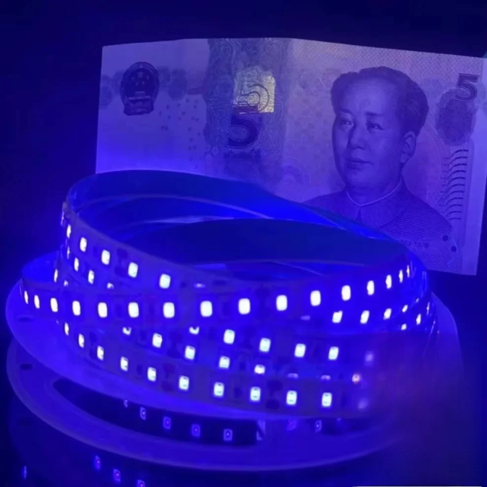 Bande lumineuse LED UV Flexible SMD 2835, 5V, noir ultraviolet, violet, 395-405nm, pour détecter l'argent, décoration de noël pour la maison