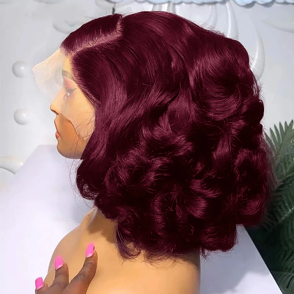 

99J Burgundy Color Short Bob Wigs Body Wave Bob Wigs Loose Wave 13x4 HD Lace Front Wig 100% Human Remy Hair Lace Wigs For Women