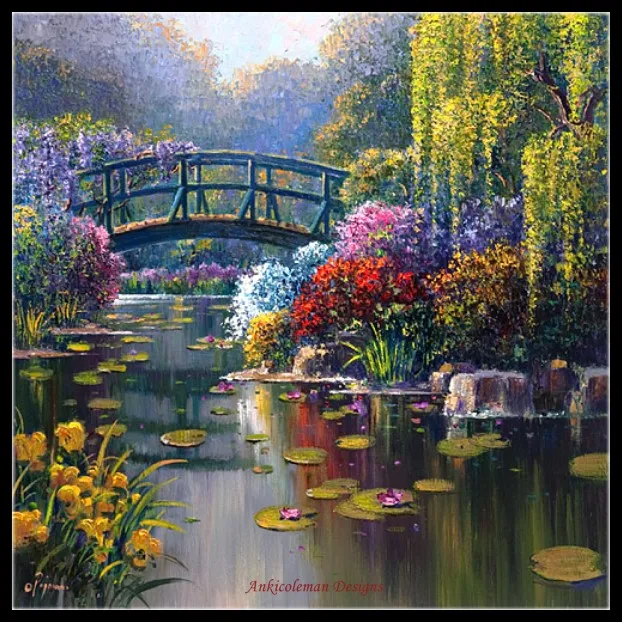 Giverny Reflections - Counted Cross Stitch Kits - DIY Handmade Needlework Embroidery 14 ct Aida Cross Stitch Sets DMC Color