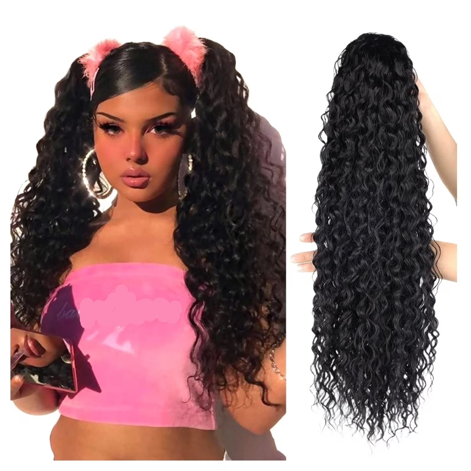 

Накладной хвост-шиньон с глубокими волнами, на шнурке, длинный, на заколке, искусственный, кудрявый, густой