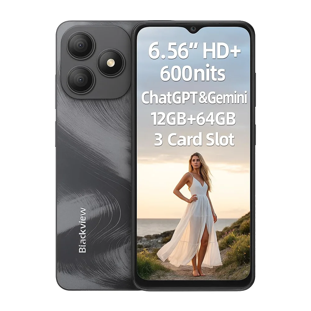 Teléfono Inteligente Blackview Wave 9C, Teléfono Celular con Android 15, 6.56 Pulgadas, 4GB+64GB y 4GB+128GB, 13MP+8MP, Batería de 5000 mAh, Huella Dactilar/Identificación Facial