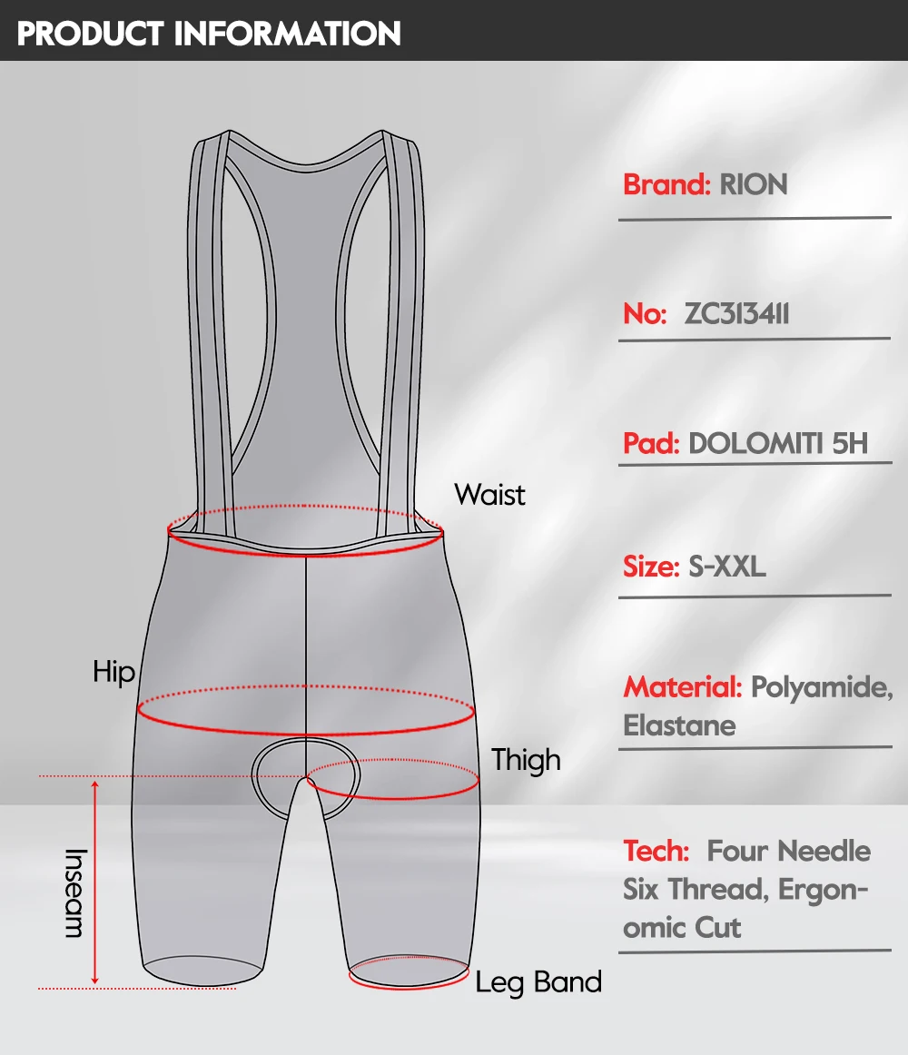RION Herren Radsport-Trägerhose MTB-Tights Nahtlose Profi-Fahrradbekleidung Trägerhosen Italienische Dolomiti-Polsterung Rennrad-Ausrüstung – Detail 2