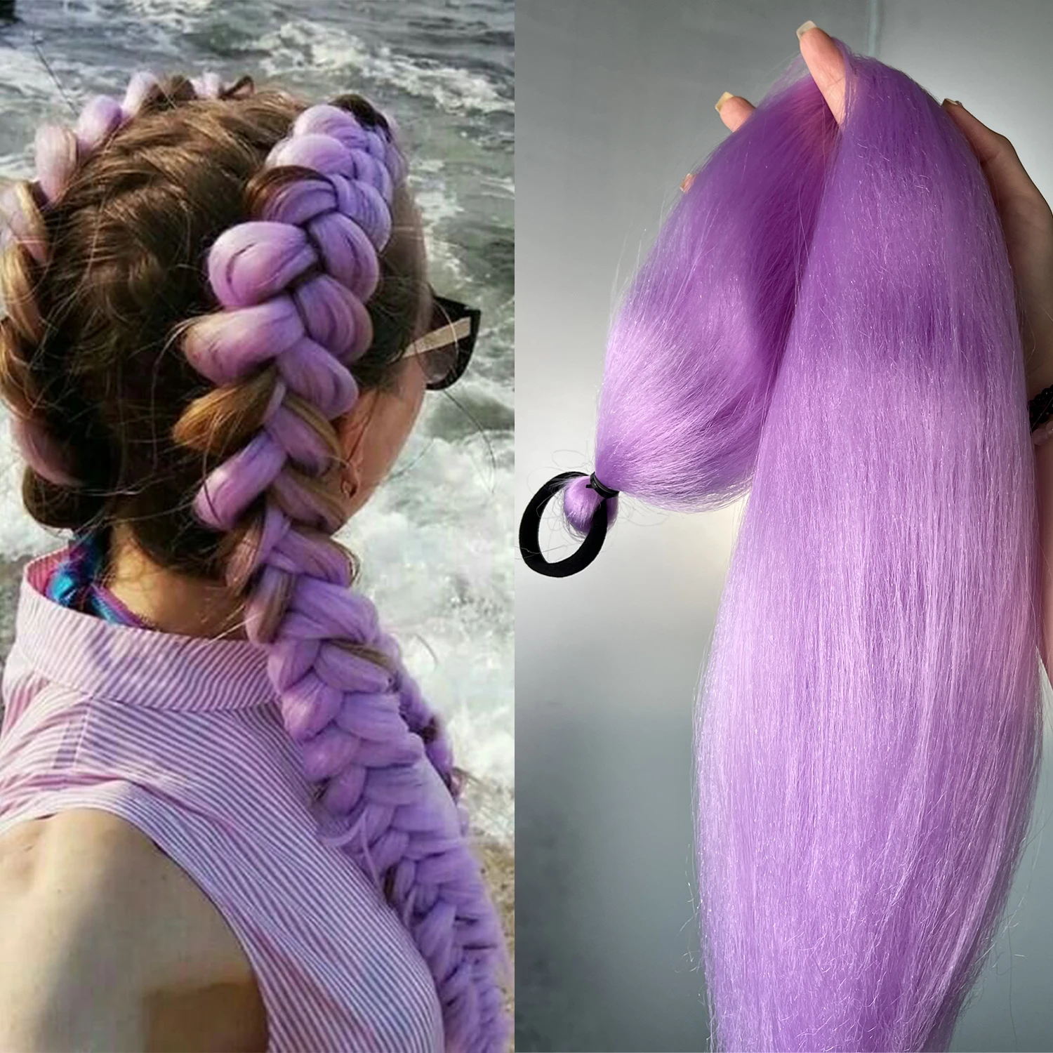 

Synthetic 28Inch Long Straight Ponytail With Elastic Hair Tie Colorful Ponytail Purple Hair Accessories for Halloween