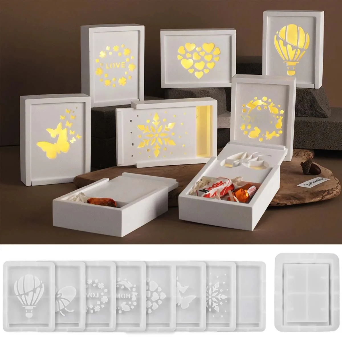 Quadratische Geschenkbox Spiegel Silikonform DIY Hohlkaninchen Schmetterling Liebe Lampe Silhouette Formen Gips Harz Handwerk Herstellung Home Deco