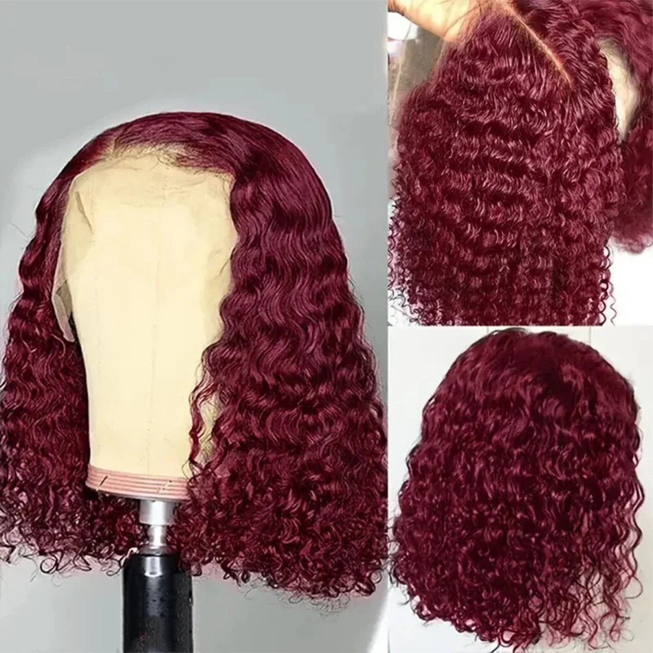 18 Zoll BOB 99j Burgund Lace Front Perücken Echthaar Tiefe Welle Lace Front Perücken Echthaar Vorgezupft Rote Lockige Echthaarperücke 13