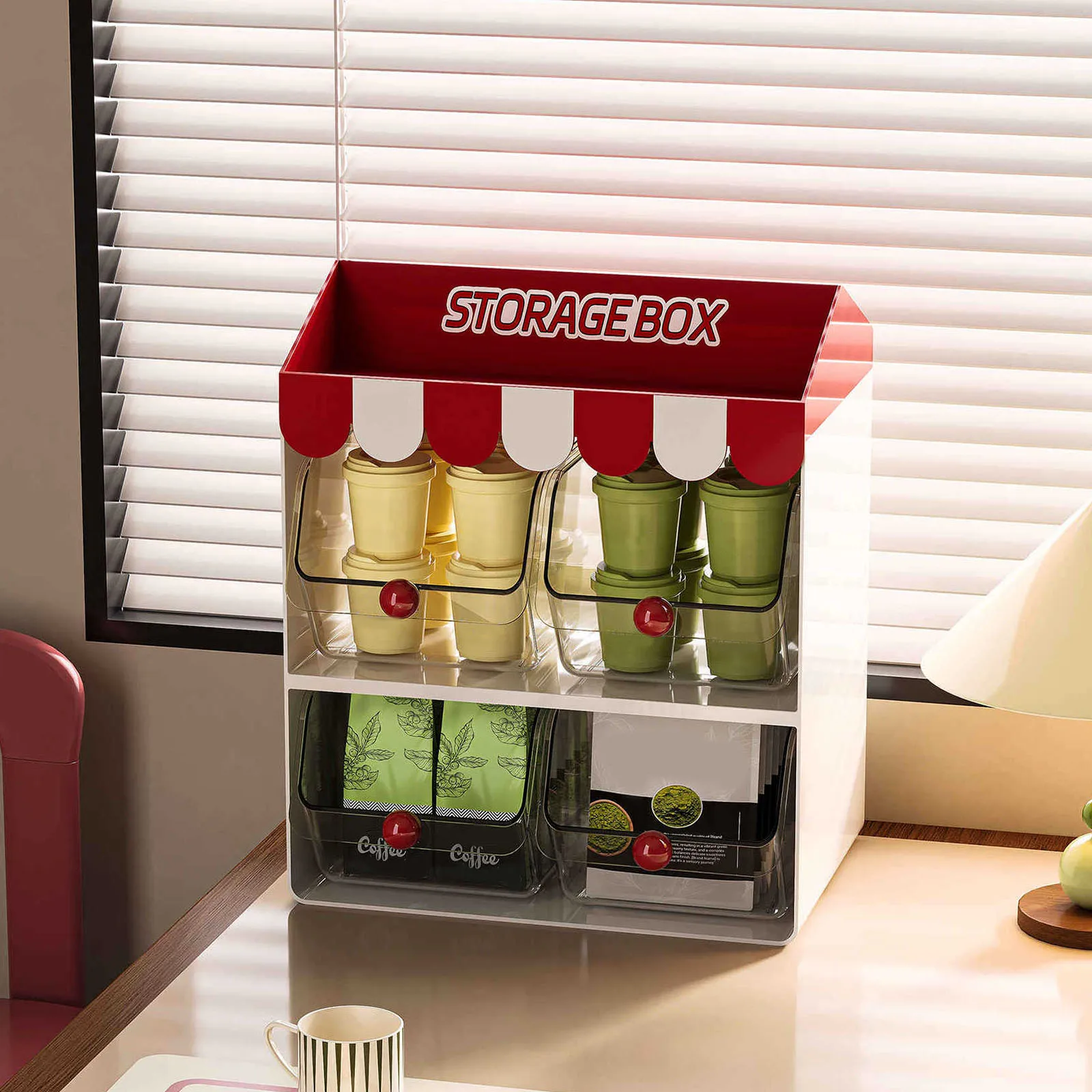 

Органайзер для чайных пакетиков, 4-х отделений, контейнер, настольный шкаф, органайзер для кофейных капсул, стеллаж для организации специй, коробка для хранения закусок