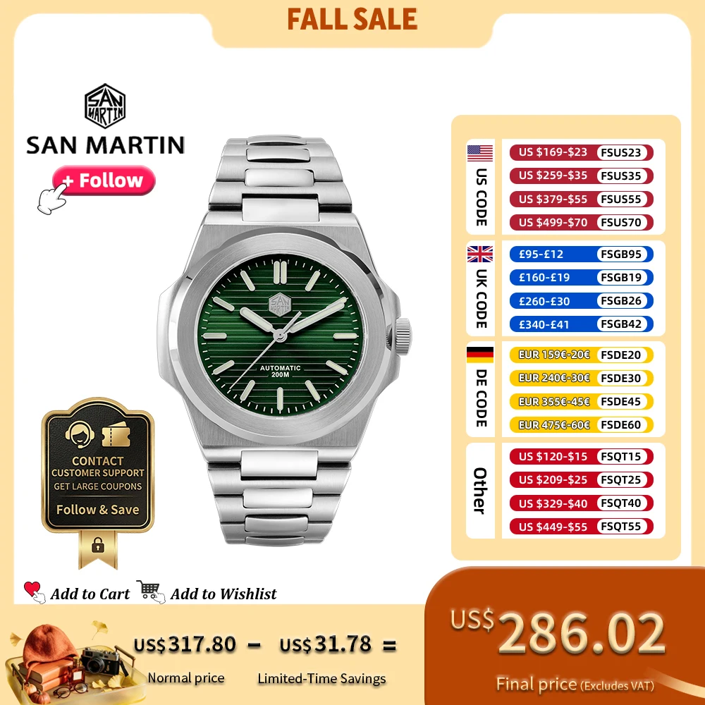 San Martin 42mm Men Dress Watch Luxury Mechanical Timepiece 200m Waterproof Sapphire PT5000 or SW200 Automatic Movement SN0076