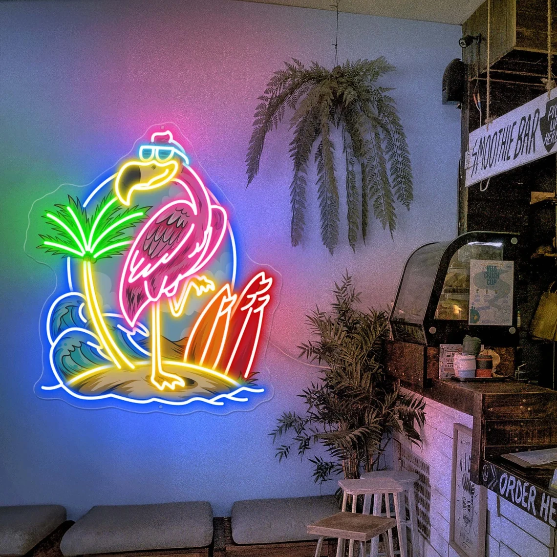 Flamingo Neon Sign Palm Tree Sign Beach Bar Restaurant Hotel Home Decor Summer Artwork Neon Sign