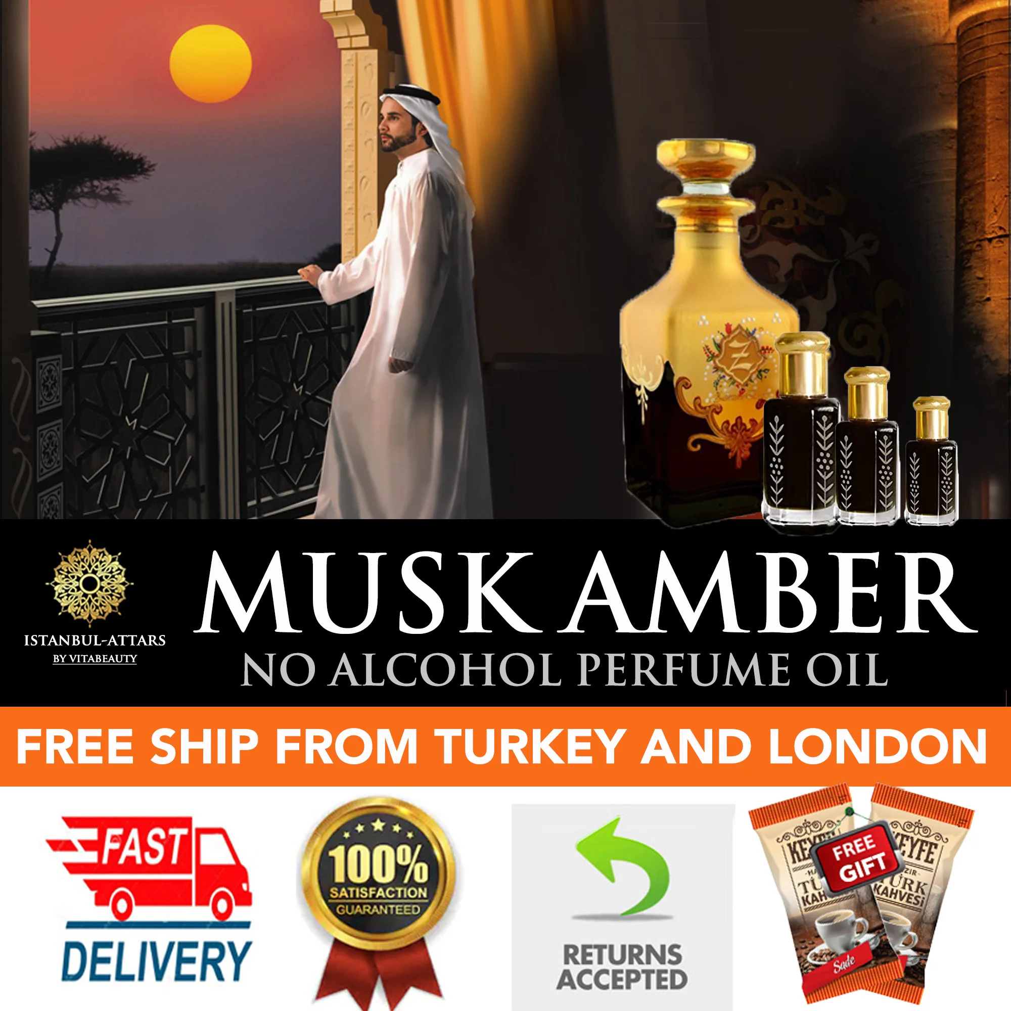 Musk Al Mekkah Musk Aswad Tahara Ottoman Oud Perfume Oil NO ALCOHOL Floral Halal Fragrance Body Oil Bottle Premium Quality Attar