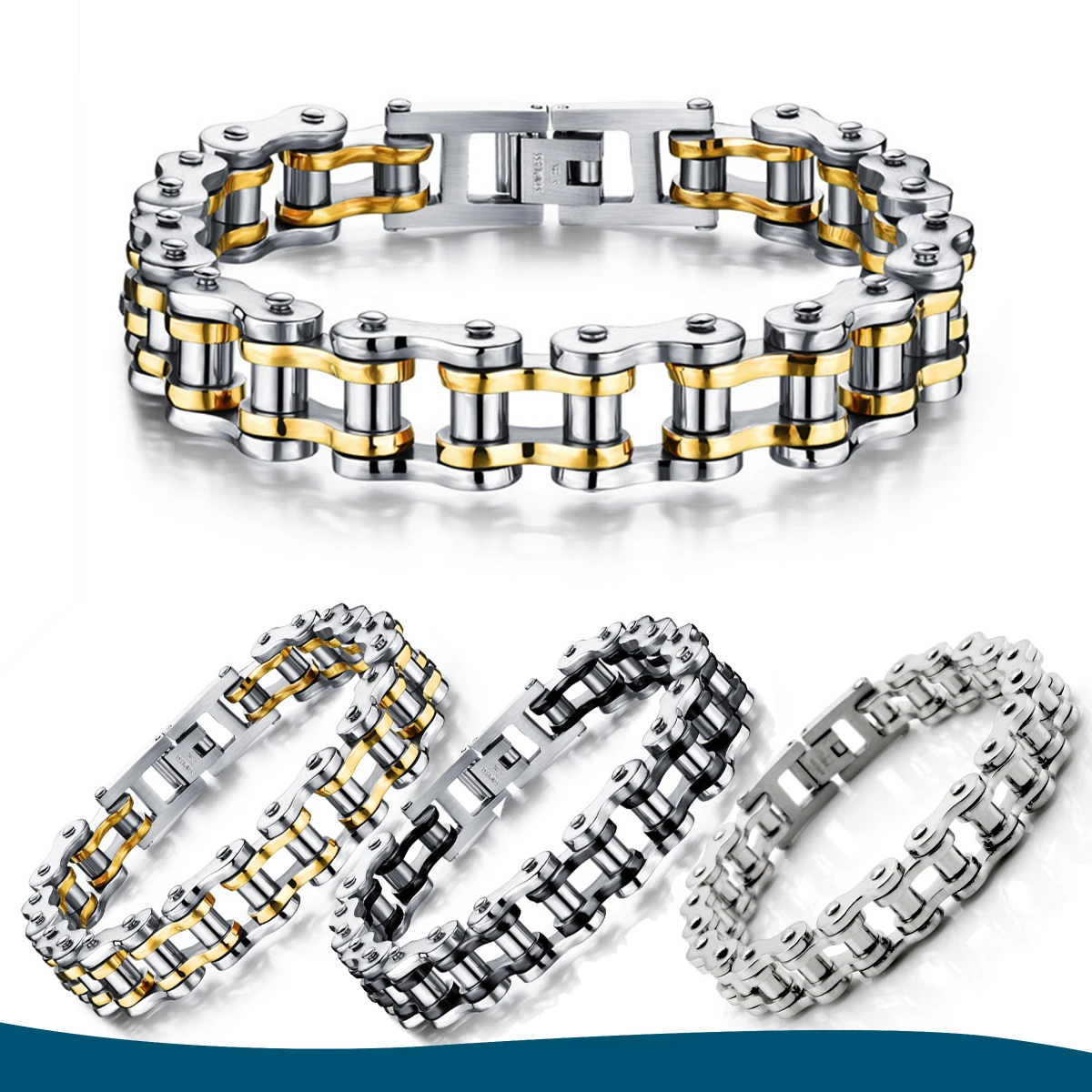 

Men's stainless steel bracelet, motorcycle bracelet, European and American punk bicycle bracelet