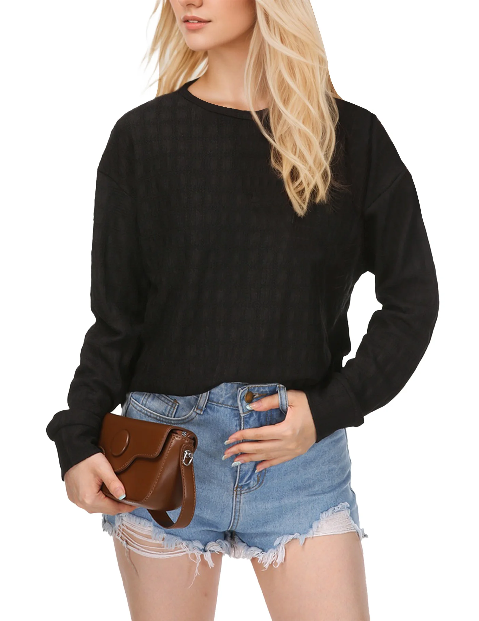 

Solid Color Crew Neck T-shirt Elegant Long Sleeve Top For Spring & Fall Women's Clothing Women's Long Sleeved Casual T-shirt