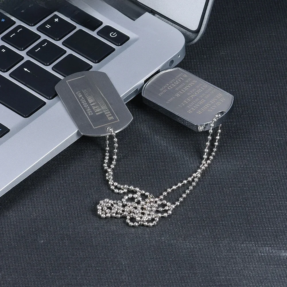 Metall-Soldat-Halskette, USB-Flash-Laufwerke, 128 GB, wasserdichter Stick, 64 GB, kostenloses individuelles Logo, rechteckig, kreativer Memory-Stick, 32 GB
